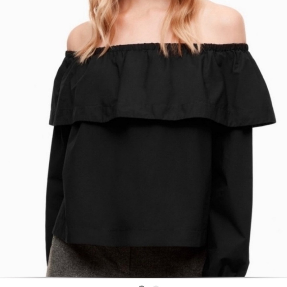 Aritzia Wilfred Morel off-shoulder ruffle black blouse L